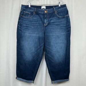 Lane Bryant Mid Rise Boyfriend Capri Jeans Size 18 Cuffed Blue Dark Wash Whisker